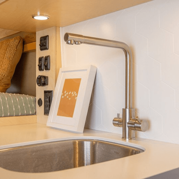 Robinet de cuisine double - acier inoxydable brossé