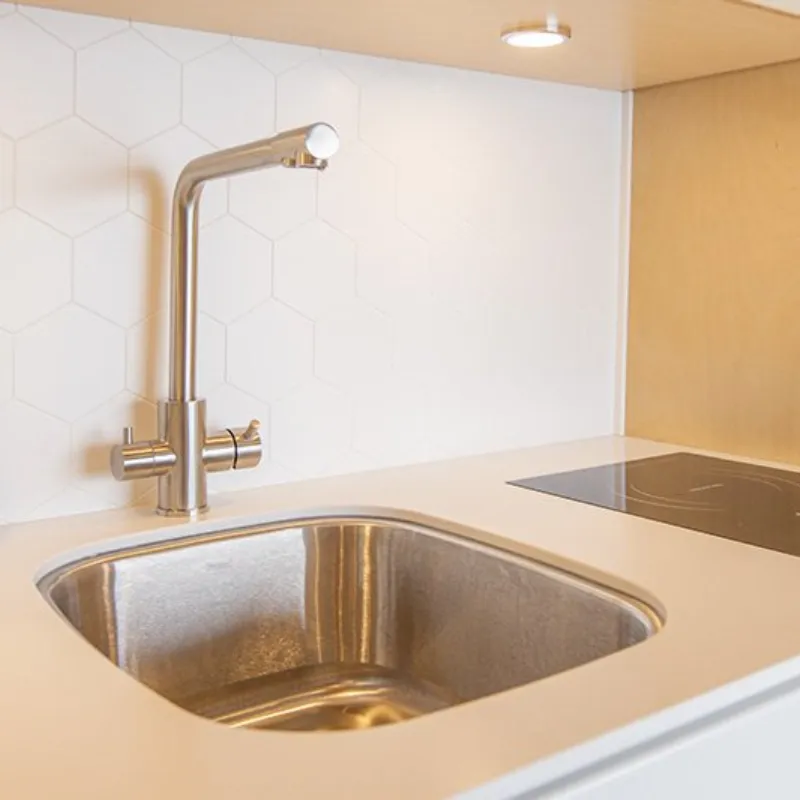 Double kitchen faucet – brushed stainless steel - Image 2