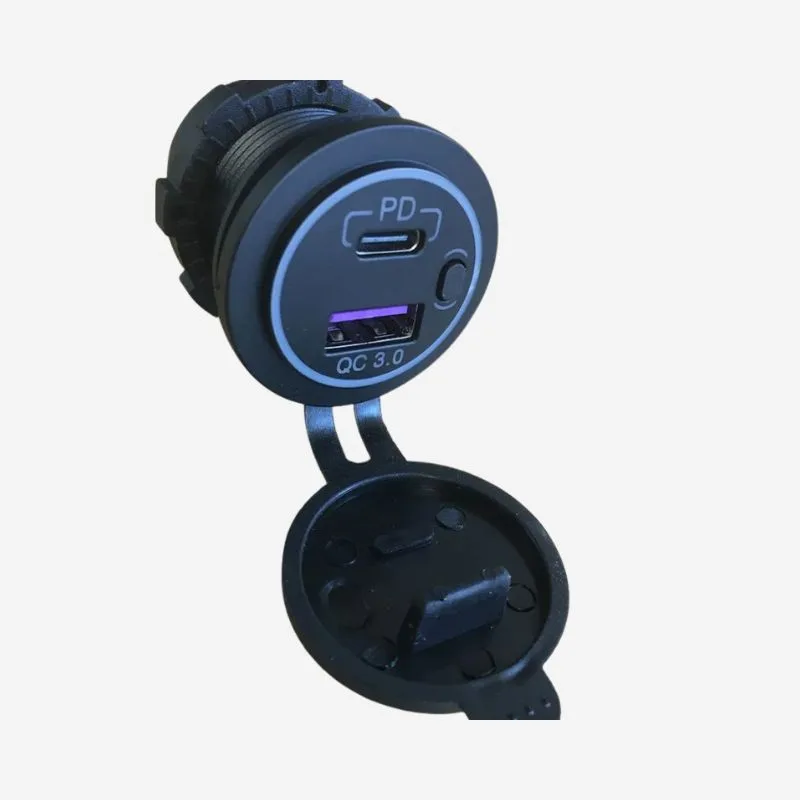 Double chargeur USB charge rapide 3.0 et USB-C PD 3.0 avec interrupteur marche/arrêt